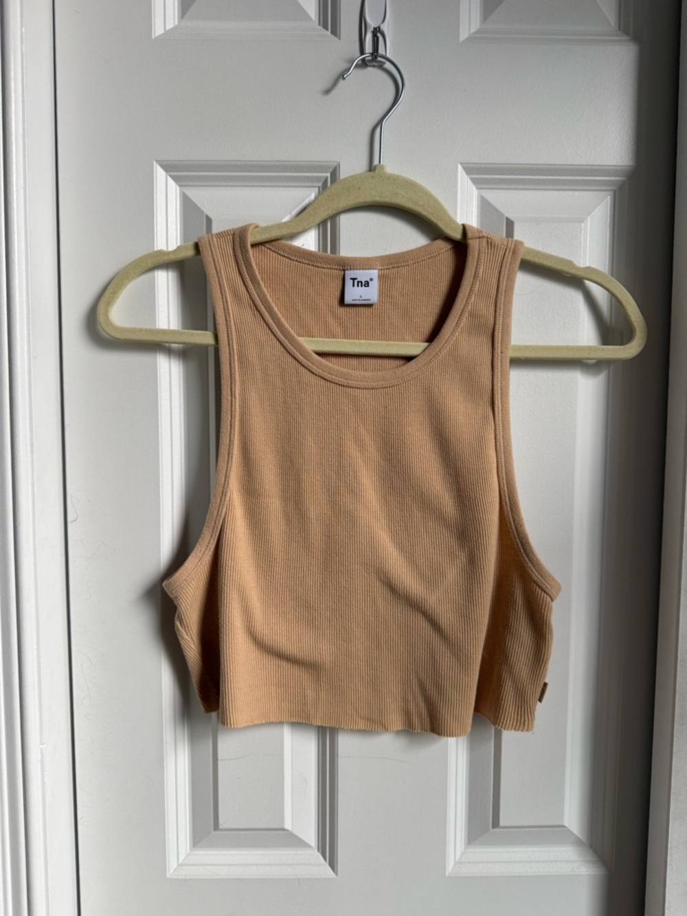 Aritzia TNA Sleeveless Ribbed Crop Tank Top Tan